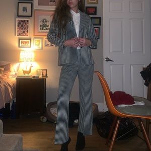 1970s Forest Green and White Houndstooth Pantsuit